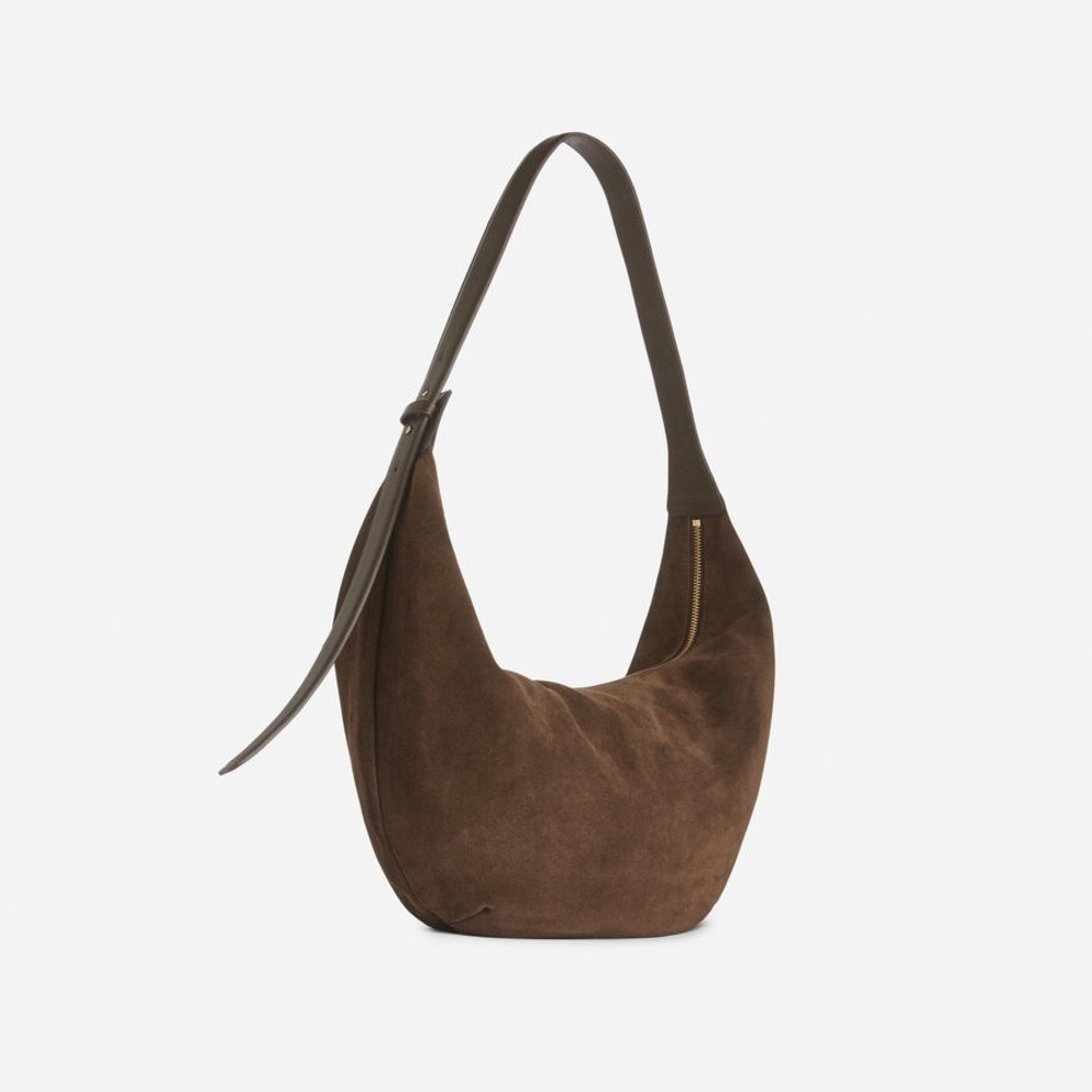 Arket Curved Bag in Brown Suede